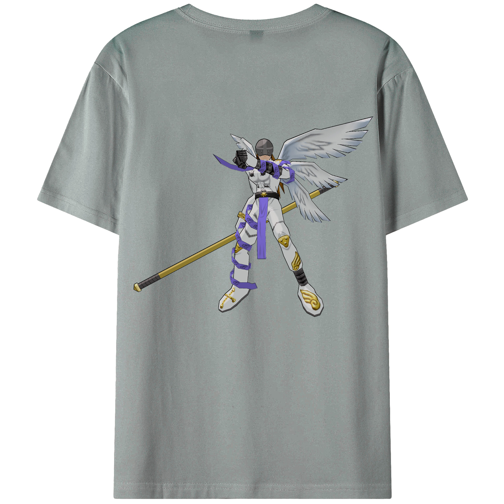（画像用） Digimon デジタルモンスター/デジモン 綿100％ メンズ半袖Tシャツ（バックプリント） 通気性